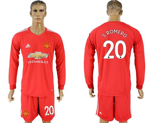 Manchester United #20 S.Romero Red Goalkeeper Long Sleeves Soccer Club Jersey